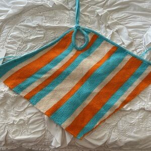 Orange blue and white knit top- ties on the top and in the back